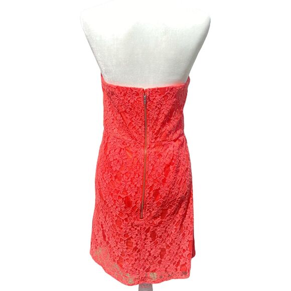 FREE PEOPLE Womens CORAL‎ ORANGE Lace DRESS Strapless Crochet Trim Mini SZ 10 - Picture 3 of 6